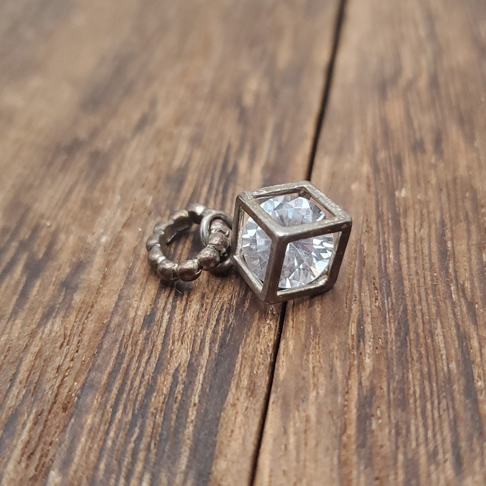 Sterling silver moissanite diamond brilliant luster cube necklace pendant charm